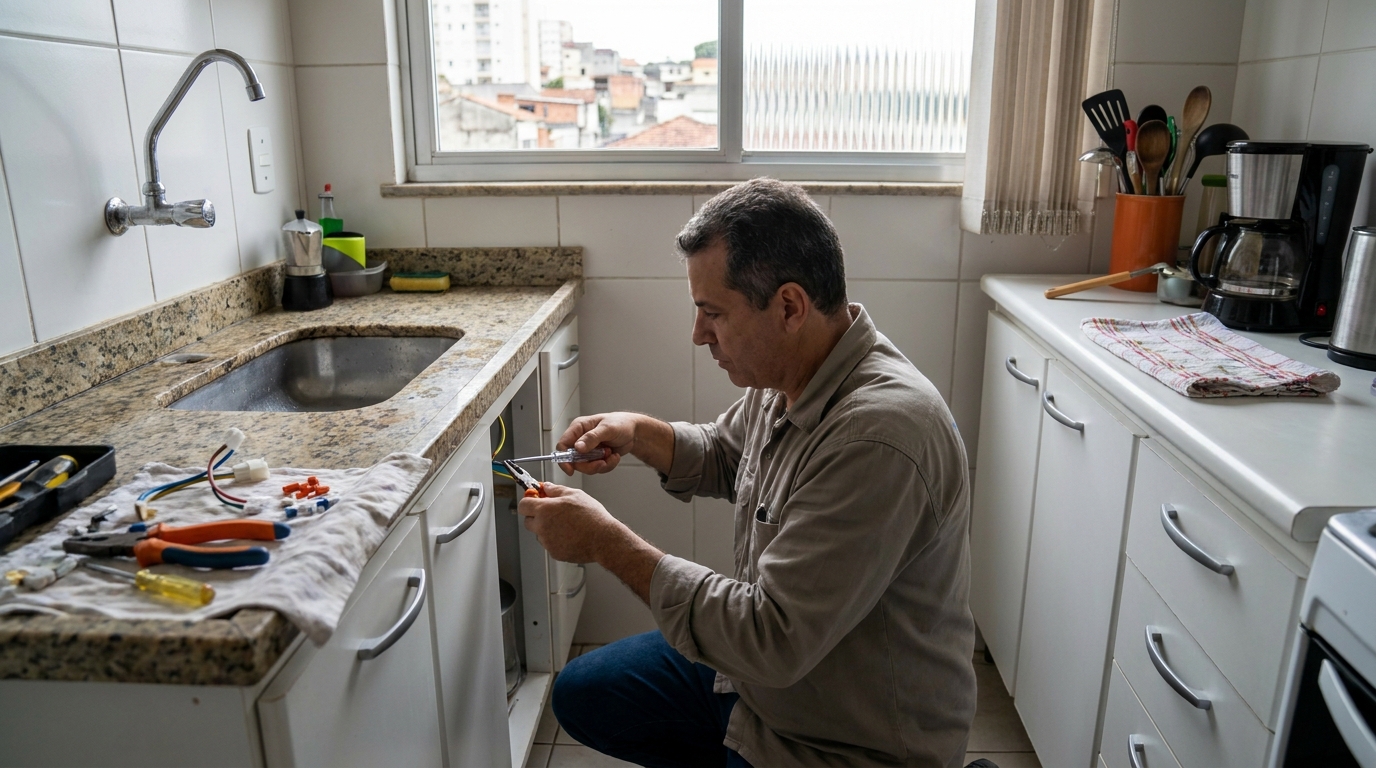 Eletricista instalando torneira eletrica em Londrina‑PR